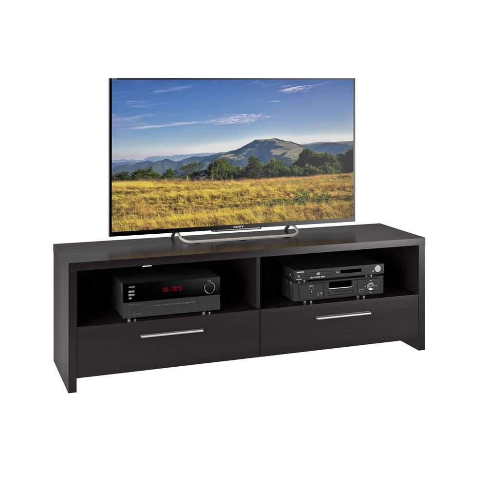 Fernbrook TV Stand in Black Faux Wood Grain Finish, for TVs up to 70". Picture 1
