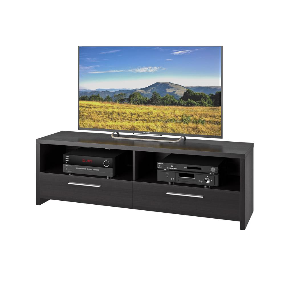 Fernbrook TV Stand in Black Faux Wood Grain Finish, for TVs up to 70". Picture 2