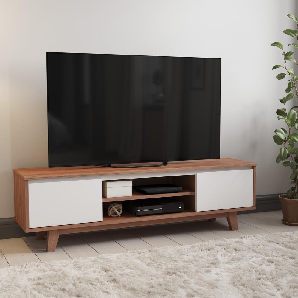 CorLiving Fort Worth White and Brown Wood Grain Finish TV Stand for TV's up to 68", Dark Brown. Picture 5