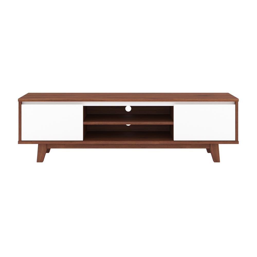 CorLiving Fort Worth White and Brown Wood Grain Finish TV Stand for TV's up to 68", Dark Brown. Picture 1