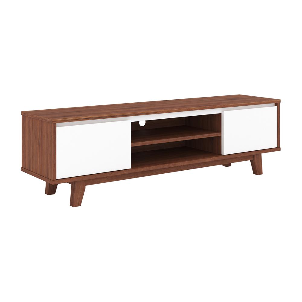CorLiving Fort Worth White and Brown Wood Grain Finish TV Stand for TV's up to 68", Dark Brown. Picture 2