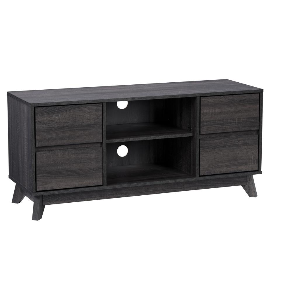 CorLiving Hollywood Dark Grey Wood Grain TV Stand with Drawers for TVs up to 55" Dark Grey. Picture 2