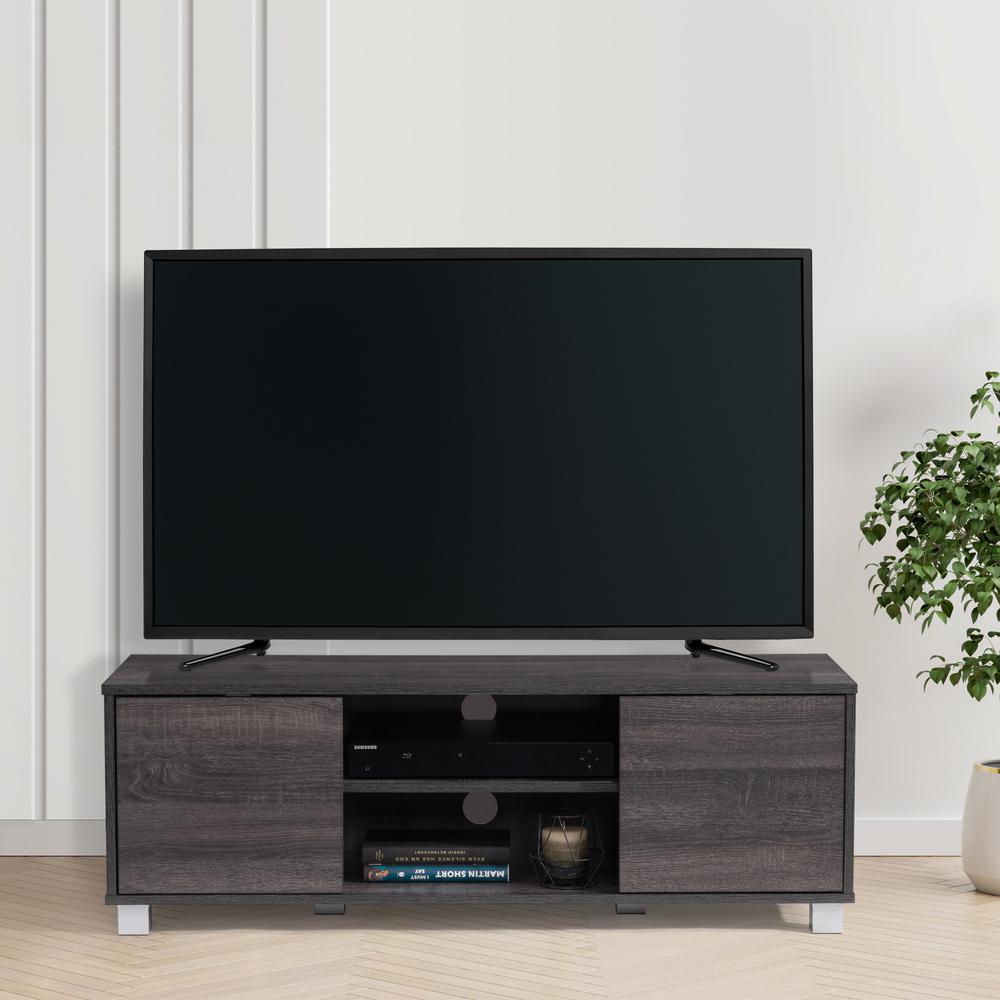 CorLiving Hollywood Dark Grey Wood Grain TV Stand with Doors for TVs up to 55" Dark Grey. Picture 1