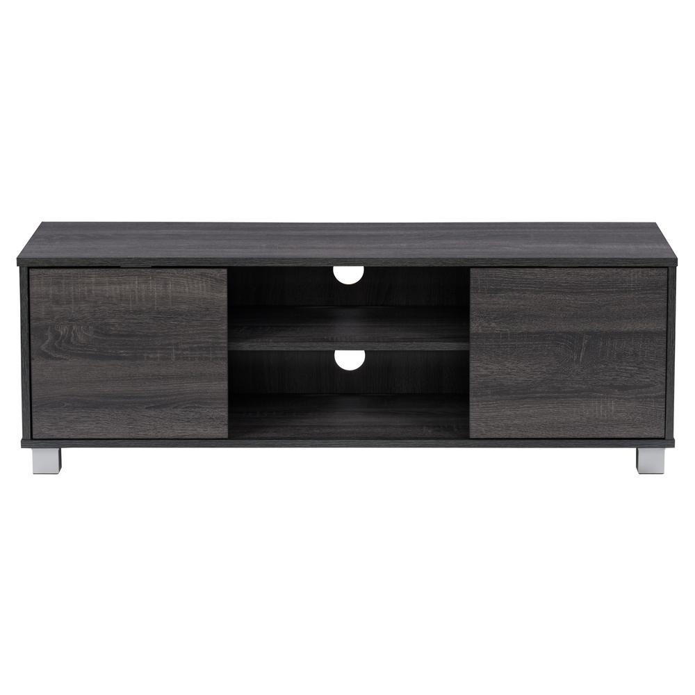 CorLiving Hollywood Dark Grey Wood Grain TV Stand with Doors for TVs up to 55" Dark Grey. Picture 2