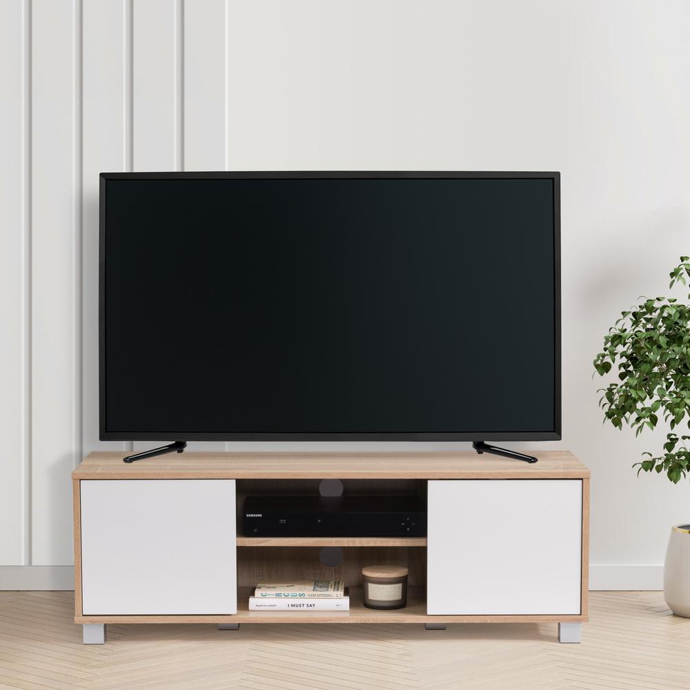 CorLiving Hollywood White and Brown Wood Grain TV Stand with Doors for TVs up to 55" Brown. Picture 7
