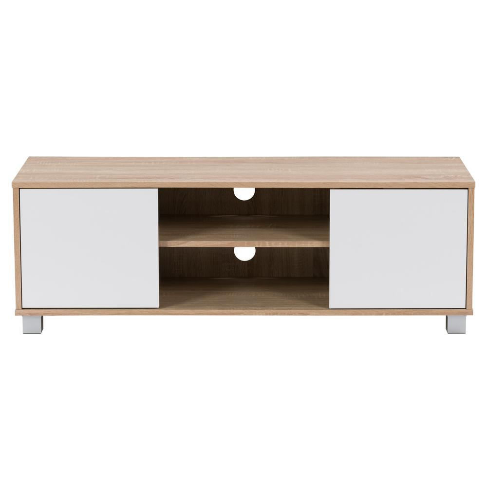 CorLiving Hollywood White and Brown Wood Grain TV Stand with Doors for TVs up to 55" Brown. Picture 1