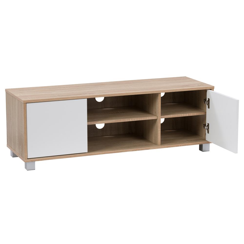CorLiving Hollywood White and Brown Wood Grain TV Stand with Doors for TVs up to 55" Brown. Picture 3