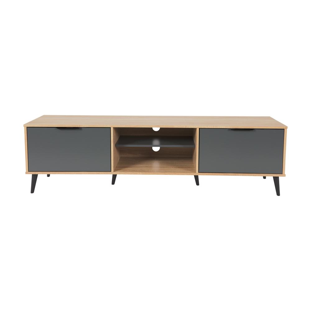 CorLiving TV Bench - Open & Closed Storage, TVs up to 85" Light Wood. Picture 1