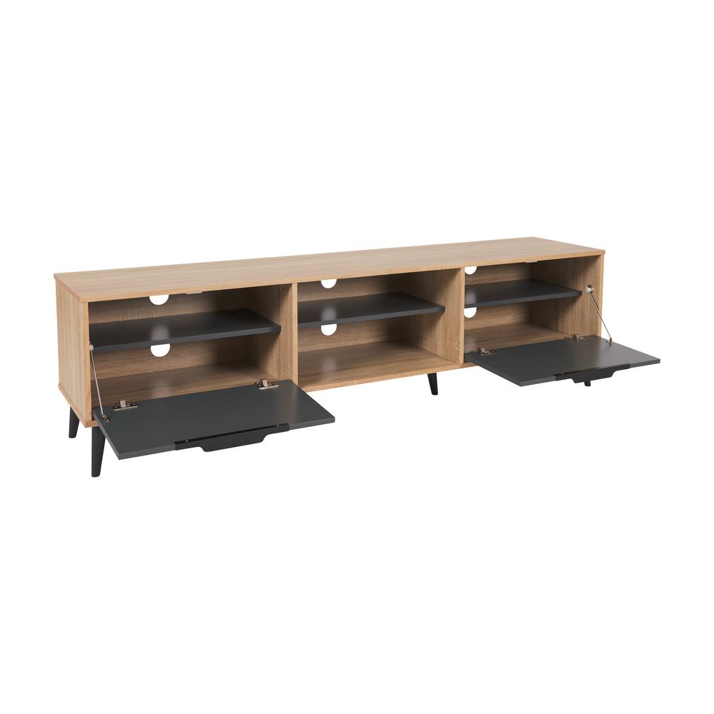 CorLiving TV Bench - Open & Closed Storage, TVs up to 85" Light Wood. Picture 3