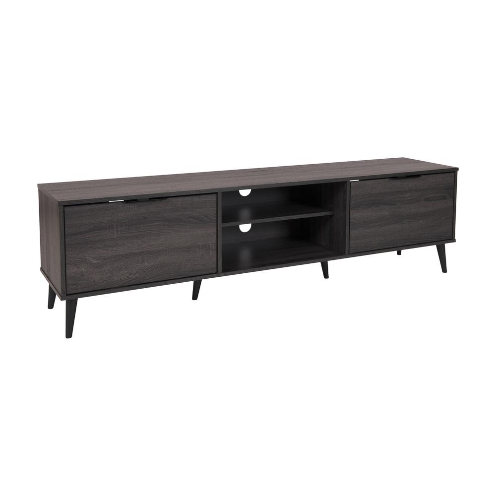 CorLiving TV Bench - Open & Closed Storage, TVs up to 85" Dark Grey. Picture 2