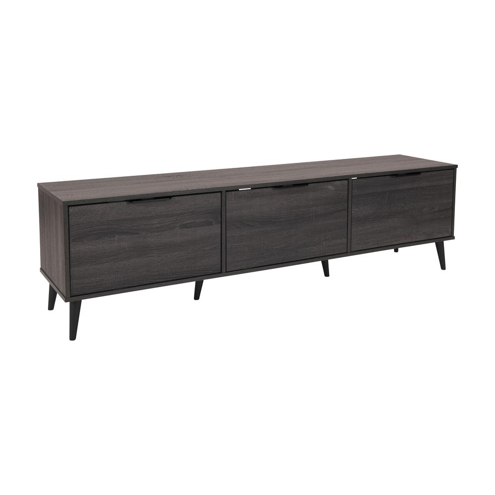 CorLiving TV Bench with Cabinet Storage, TVs up to 85" Dark Grey. Picture 2
