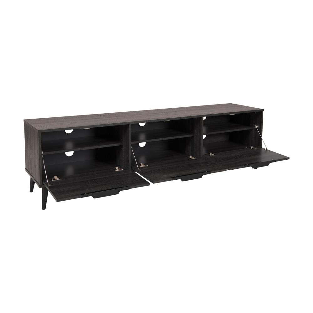 CorLiving TV Bench with Cabinet Storage, TVs up to 85" Dark Grey. Picture 3