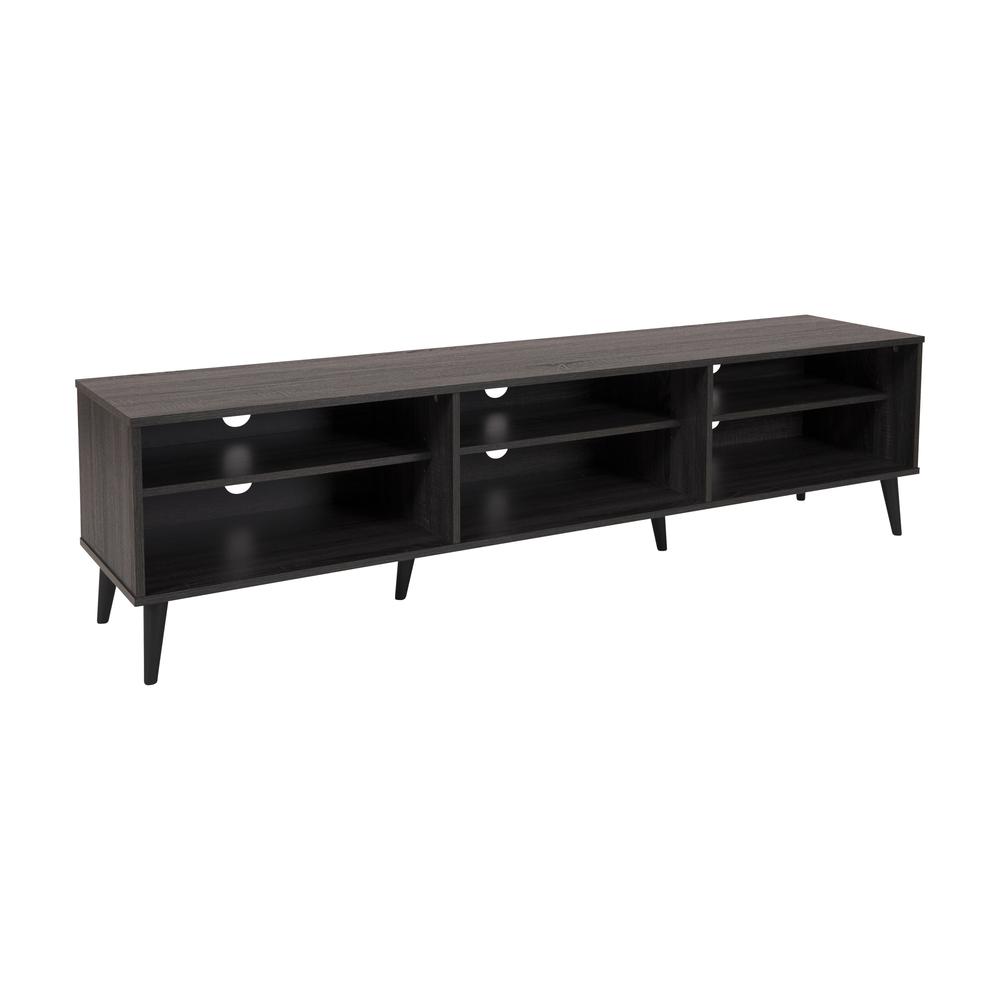 CorLiving TV Bench with Open Shelves, TVs up to 85" Dark Grey. Picture 2