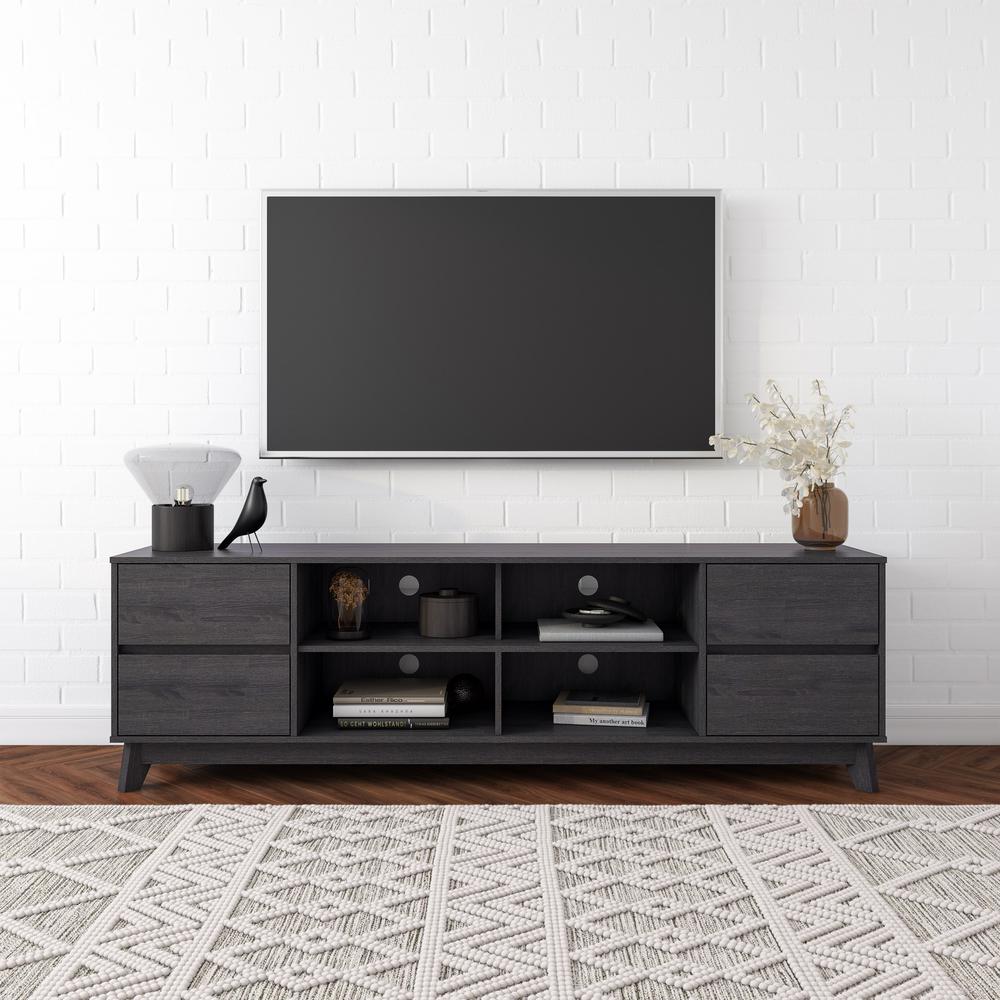 CorLiving Hollywood Dark Grey Wood Grain TV Stand with Drawers for TVs up to 85". Picture 2