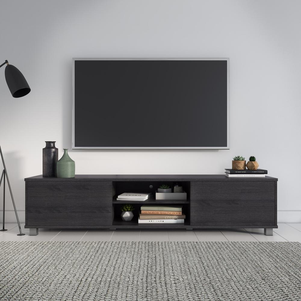 CorLiving Hollywood Dark Grey Wood Grain TV Stand with Doors for TVs up to 85". Picture 2