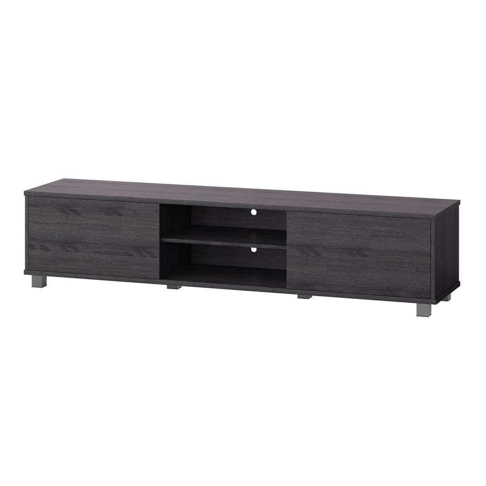 CorLiving Hollywood Dark Grey Wood Grain TV Stand with Doors for TVs up to 85". Picture 7