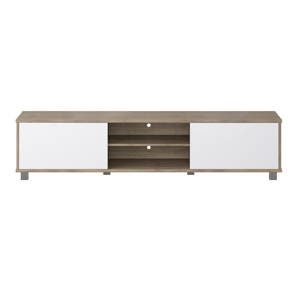 CorLiving Hollywood White and Brown Wood Grain TV Stand with Doors for TVs up to 85". Picture 1