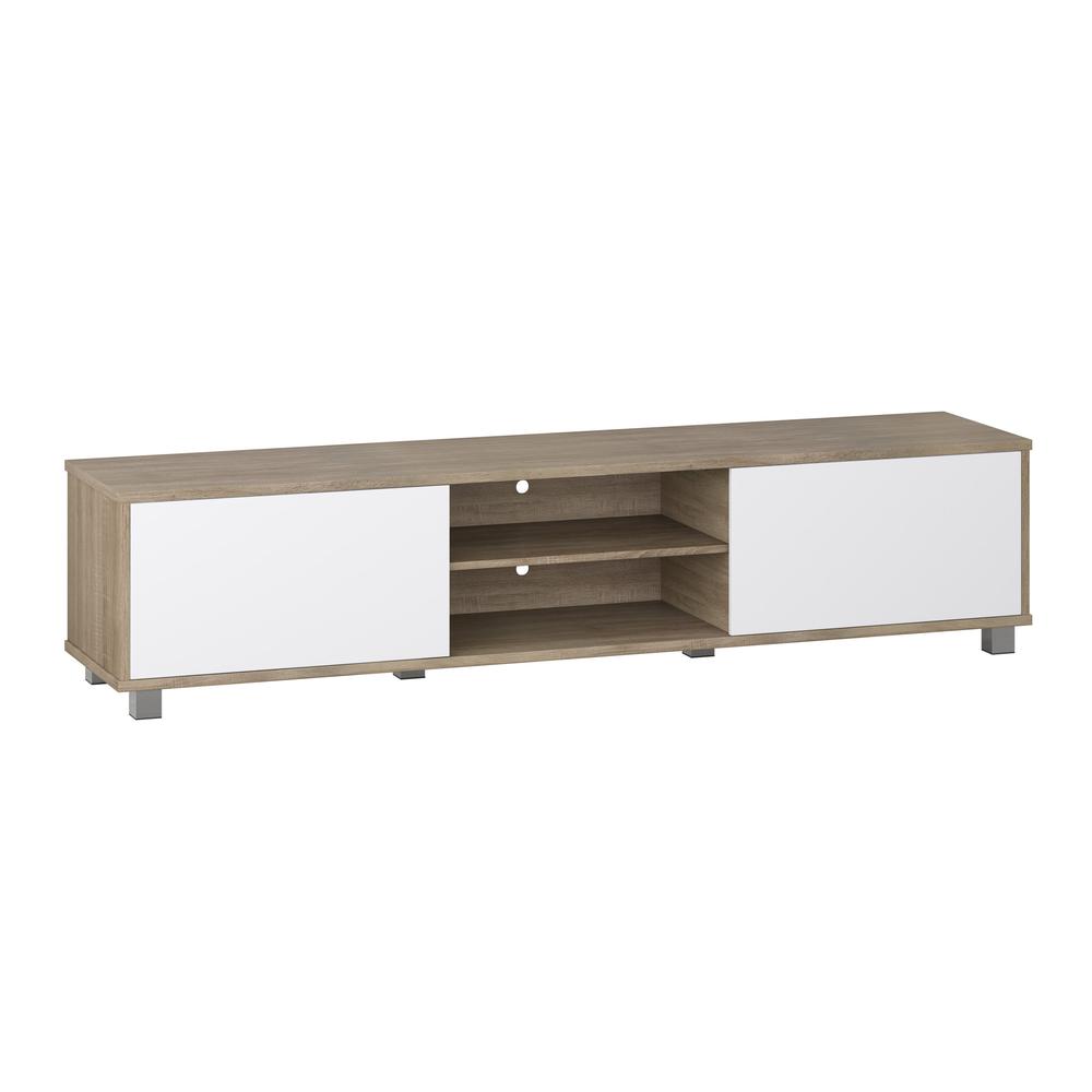 CorLiving Hollywood White and Brown Wood Grain TV Stand with Doors for TVs up to 85". Picture 5