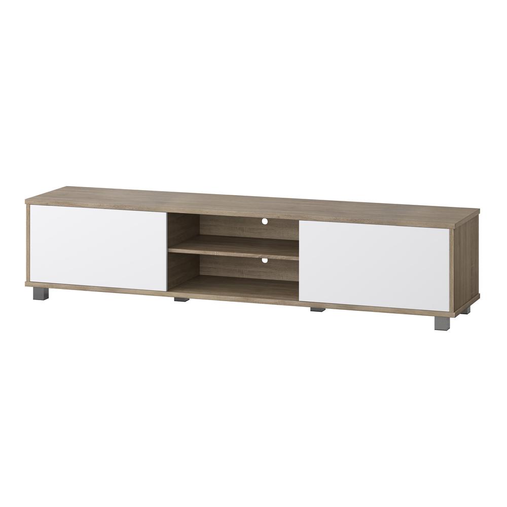 CorLiving Hollywood White and Brown Wood Grain TV Stand with Doors for TVs up to 85". Picture 7