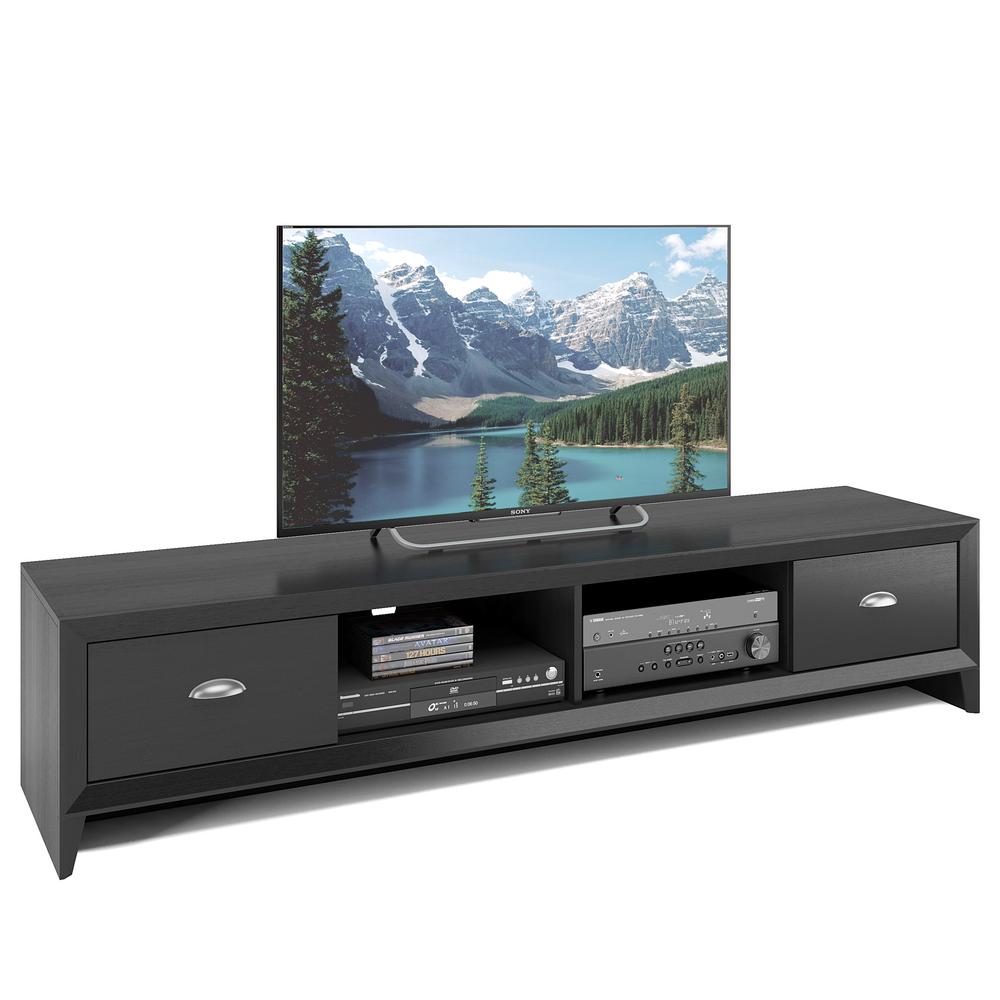 Lakewood Extra Wide TV Bench in Black Wood Grain Finish, For TVs up to 80". Picture 1