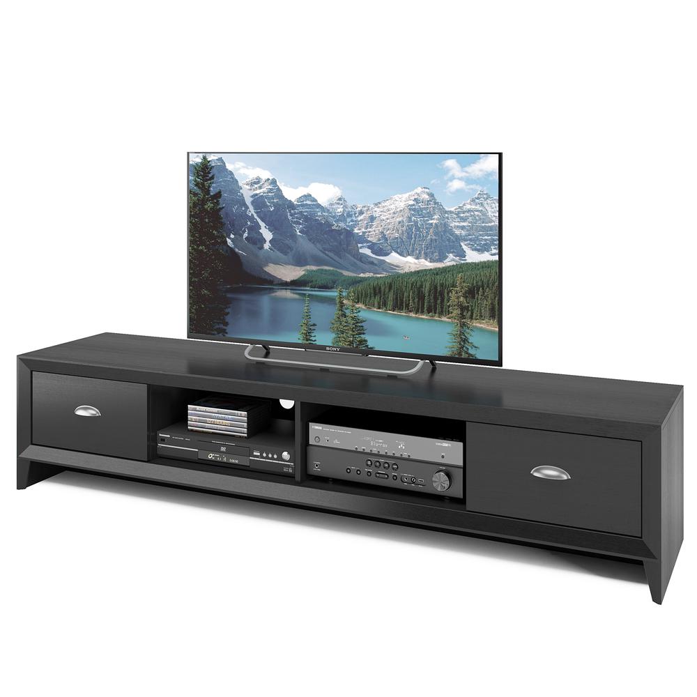 Lakewood Extra Wide TV Bench in Black Wood Grain Finish, For TVs up to 80". Picture 4