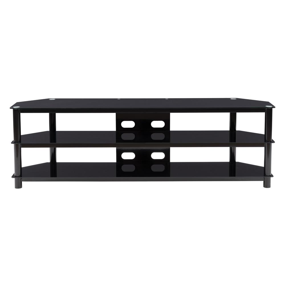 TVR-300-T Black Gloss TV Bench with Open Shelves for TVs up to 82". Picture 1