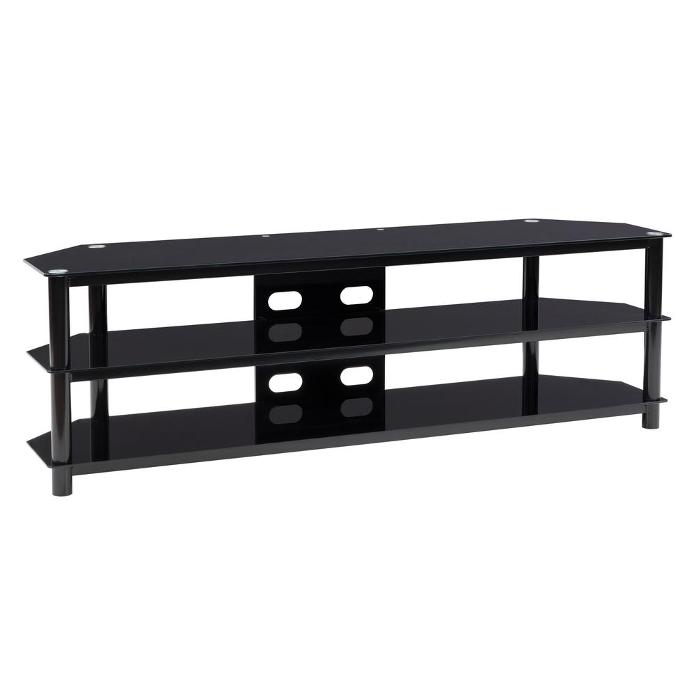 TVR-300-T Black Gloss TV Bench with Open Shelves for TVs up to 82". Picture 2