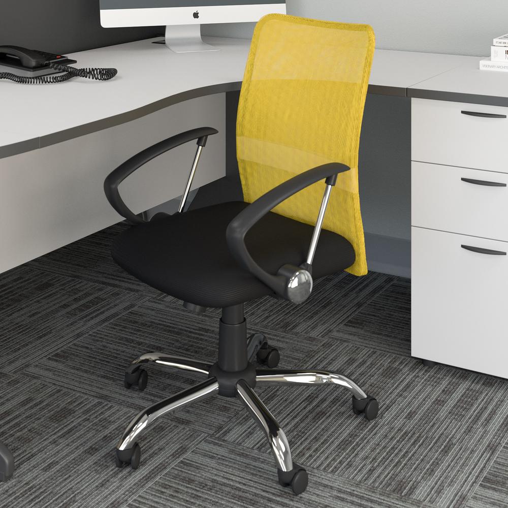 Workspace Office Chair with Contoured Yellow Mesh Back. Picture 3