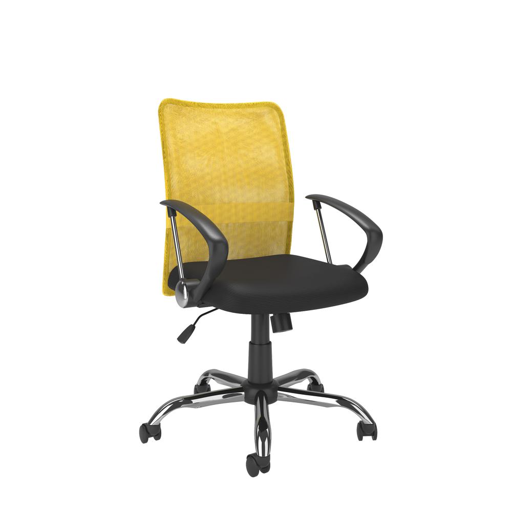 Workspace Office Chair with Contoured Yellow Mesh Back. Picture 1
