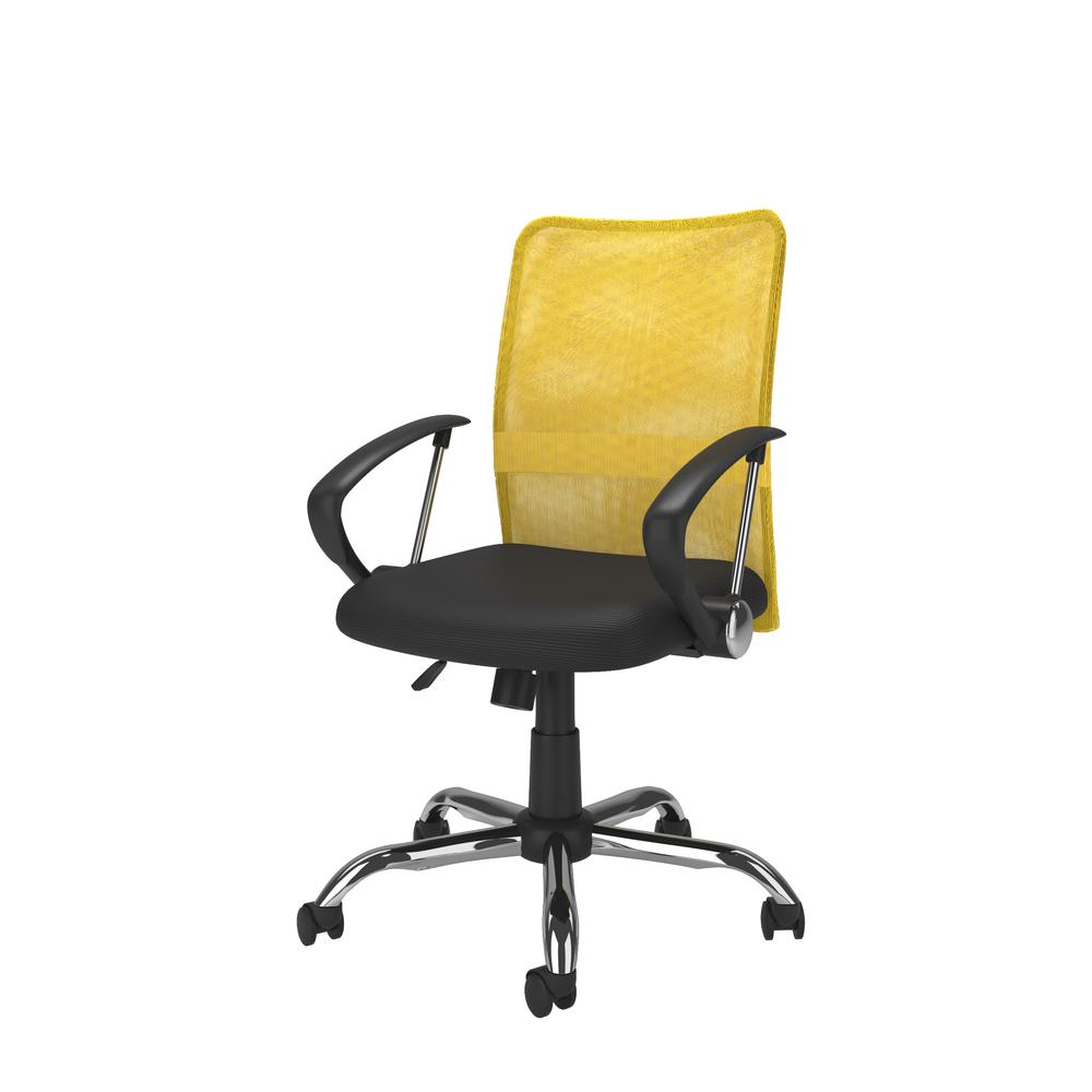 Workspace Office Chair with Contoured Yellow Mesh Back. Picture 2
