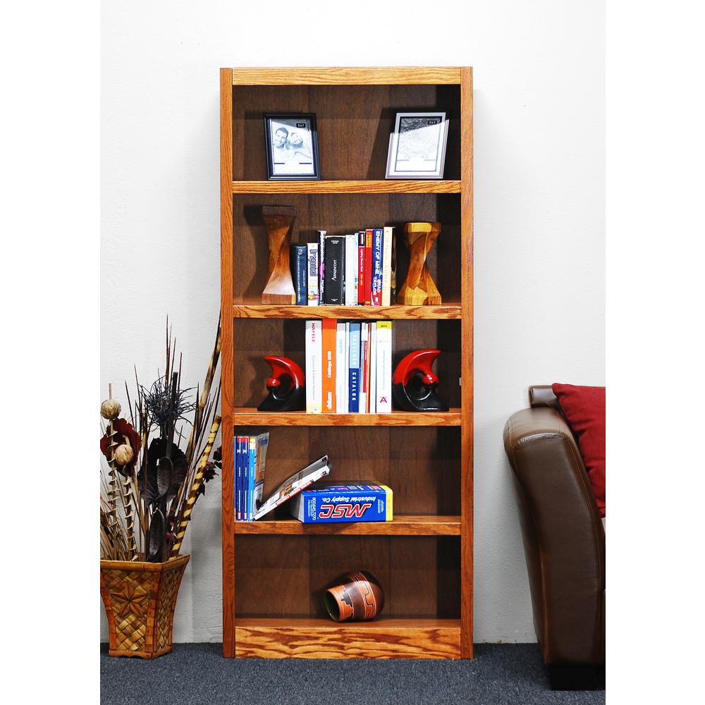 Concepts in Wood Single Wide Bookcase, 5 Shelves, Dry Oak Finish. Picture 1