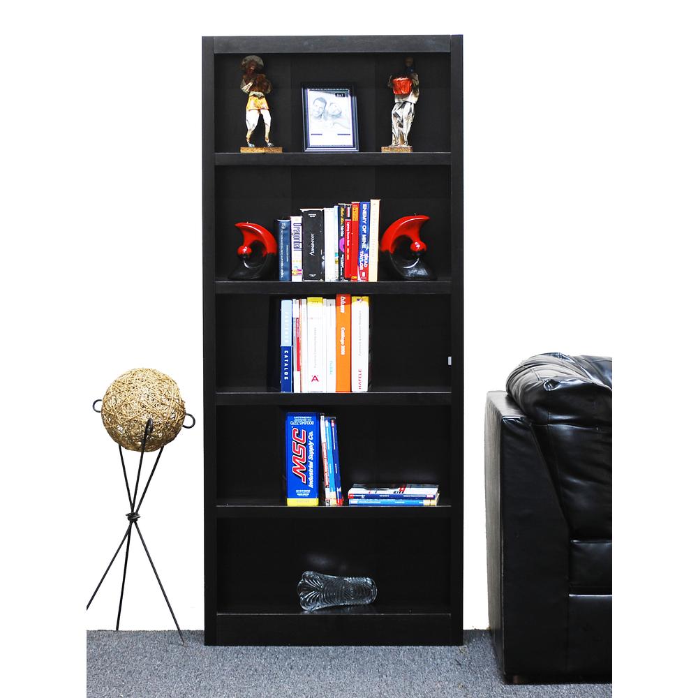 Concepts in Wood Single Wide Bookcase, 5 Shelves, Espresso Finish. Picture 1