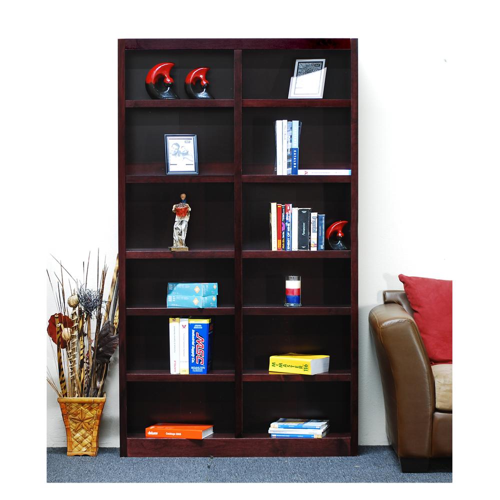 Concepts in Wood Double Wide Bookcase, 12 Shelves, Cherry Finish. Picture 1