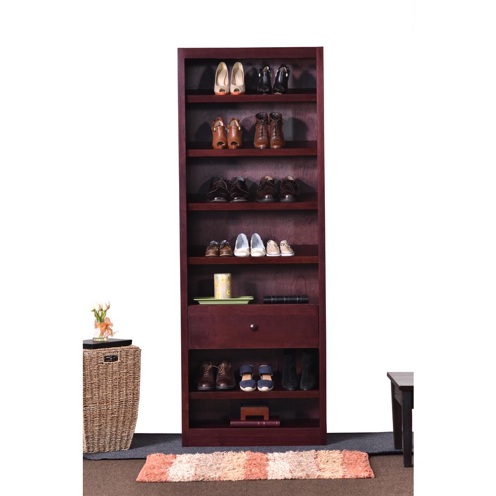 Concepts In Wood Shoe Rack with Drawer, Cherry Finish. Picture 1