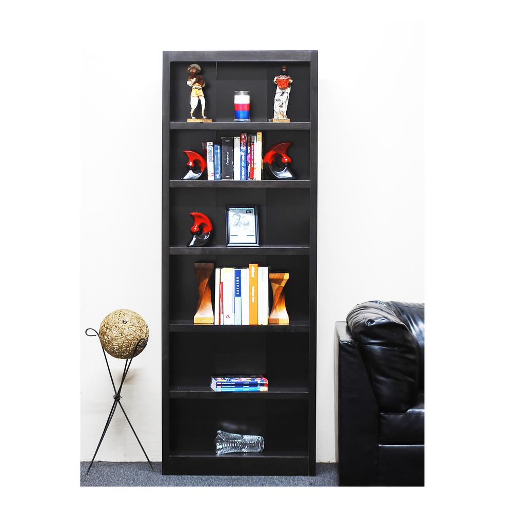 Concepts in Wood Single Wide Bookcase, 6 Shelves, Espresso Finish. Picture 1