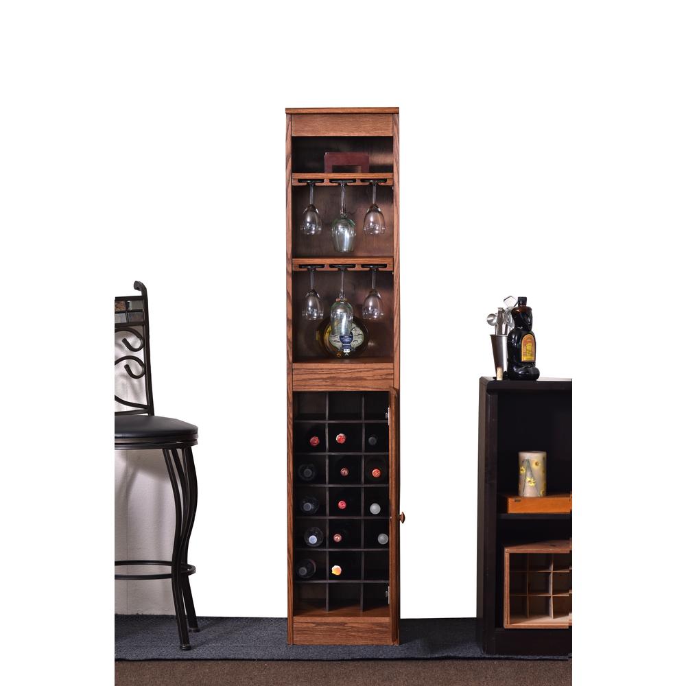 21 Bottle Wood Wine Cabinet with Hanging Glassware Storage - Oak Finish. Picture 2
