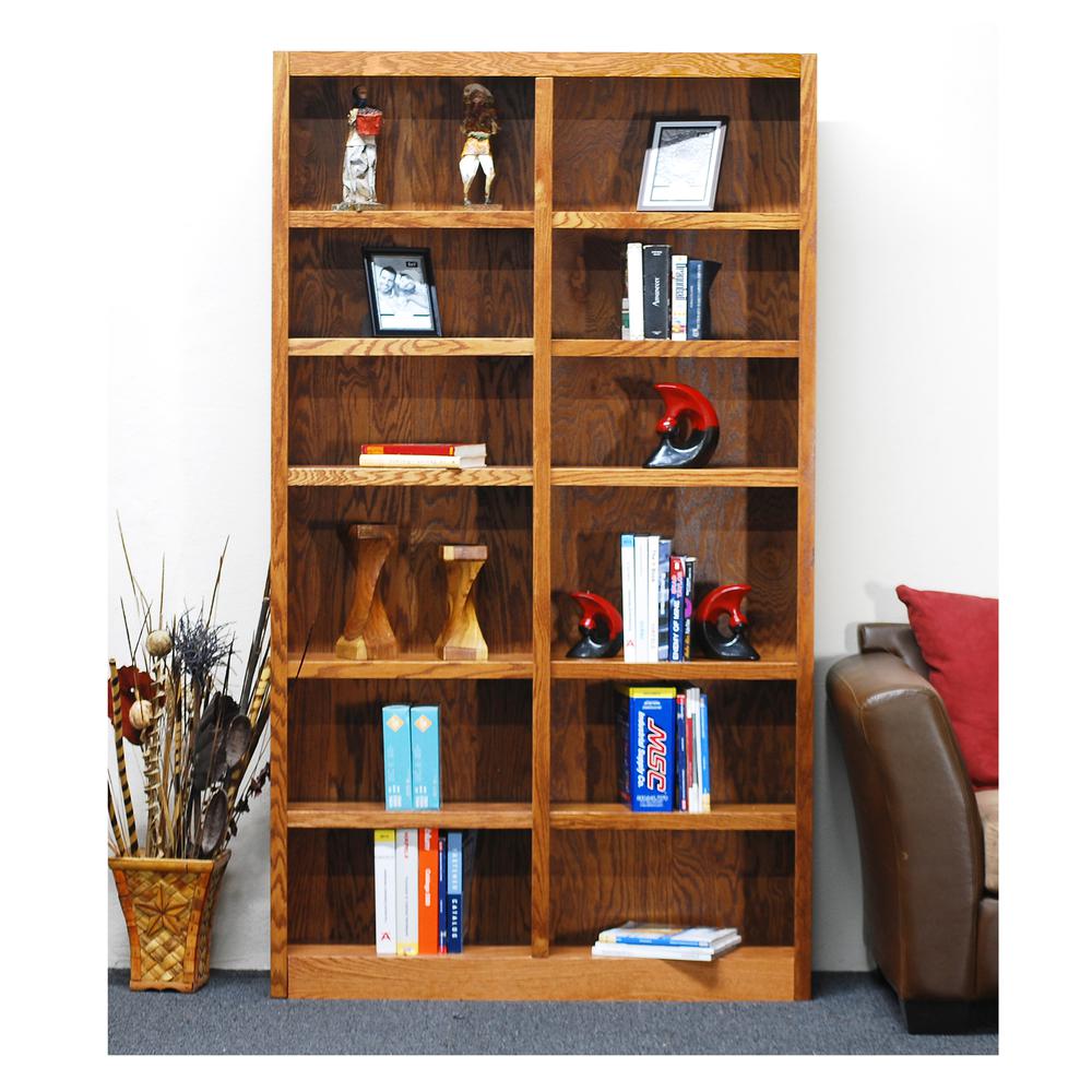 Concepts in Wood Double Wide Bookcase, 12 Shelves, Dry Oak Finish. Picture 1