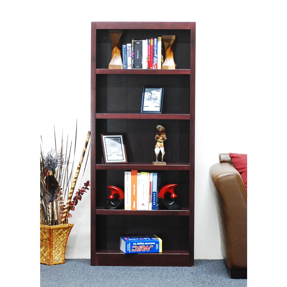 Concepts in Wood Single Wide Bookcase, 5 Shelves, Cherry Finish. Picture 1