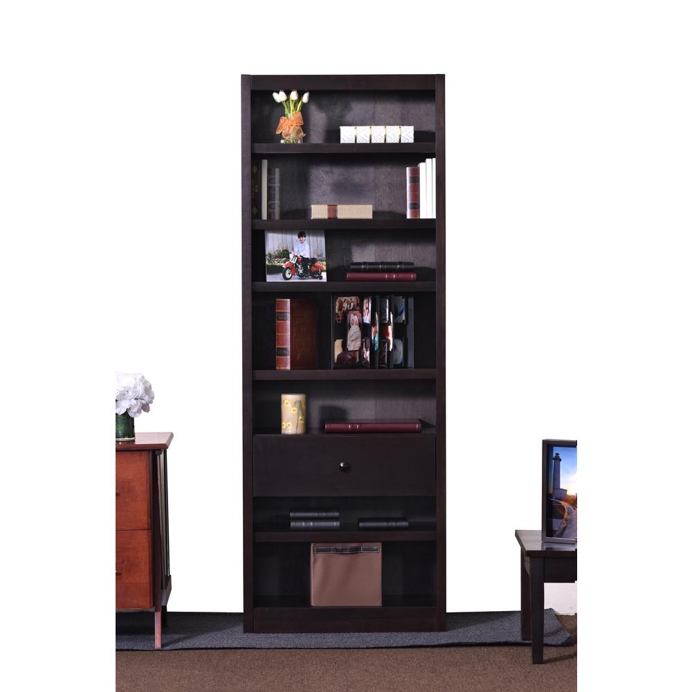 Concepts in Wood Bookcase with Fix Shelf/Drawer, Espresso Finish. Picture 1