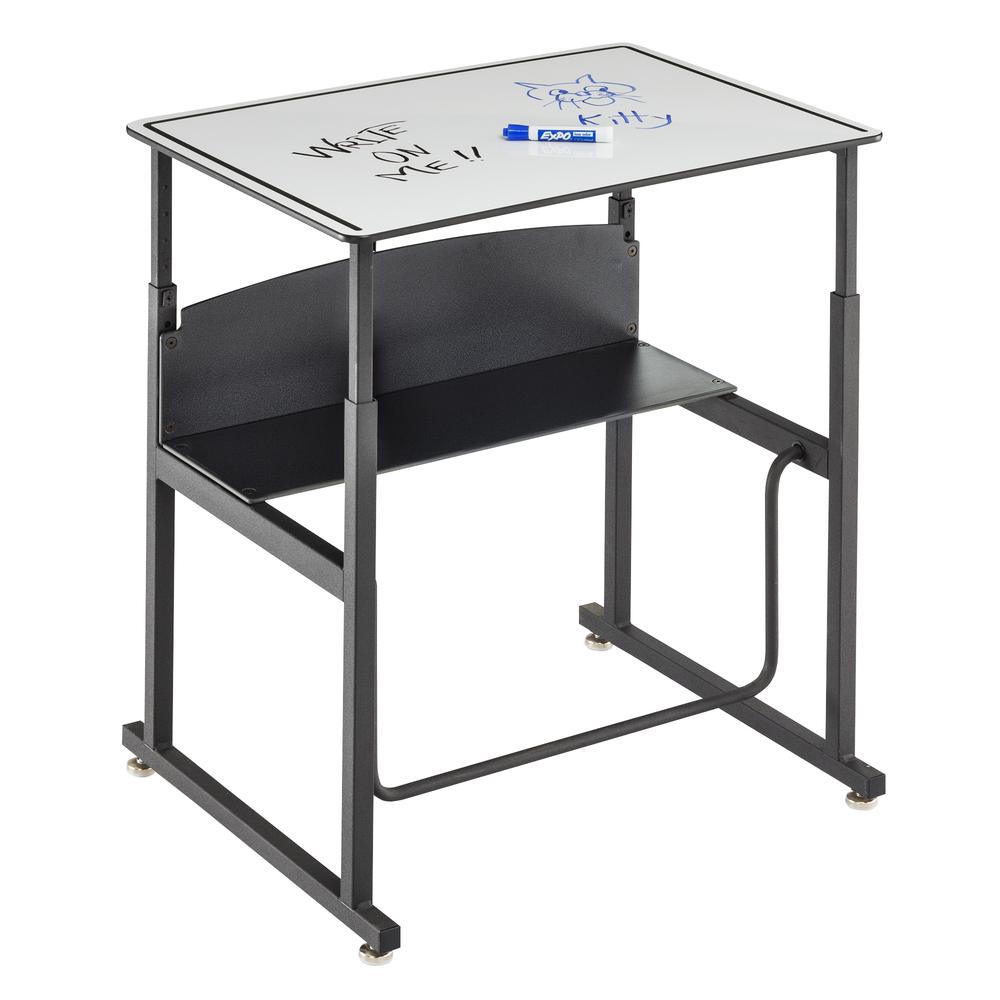 AlphaBetter® Adjustable-Height Stand-Up Desk, 28 x 20" Premium or Dry Erase Top and Swinging Footrest Bar - DryErase. Picture 2