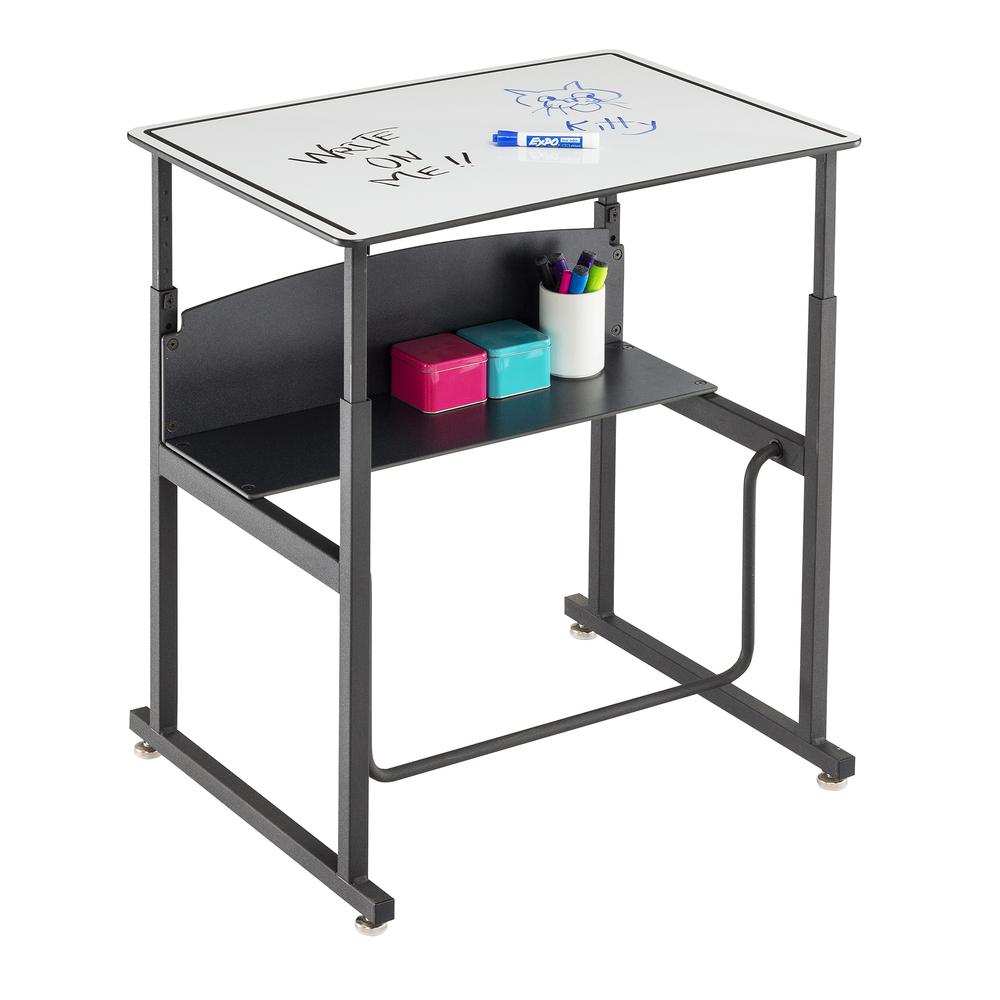 AlphaBetter® Adjustable-Height Stand-Up Desk, 28 x 20" Premium or Dry Erase Top and Swinging Footrest Bar - DryErase. The main picture.