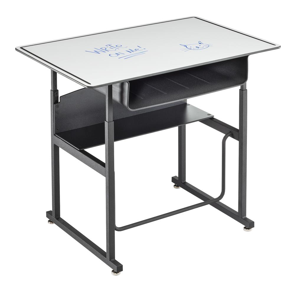 AlphaBetter® Adjustable-Height Stand-Up Desk, 36 x 24" Premium or Dry Erase Top, Book Box and Swinging Footrest Bar - DryErase. Picture 1