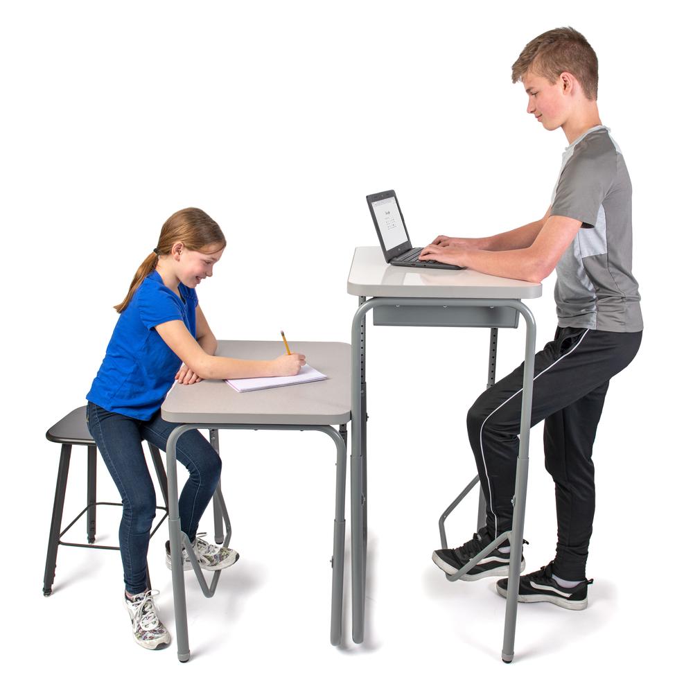 AlphaBetter® 2.0 Height – Adjustable Student Desk with Pendulum Bar 22”-30” - PebbleGray. Picture 3