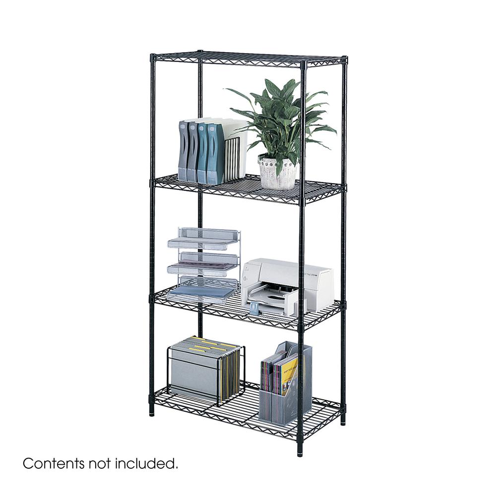 Safco Industrial Wire Shelving - 36" x 18" x 72" - 4 x Shelf(ves) - Rust Proof, Leveling Glide, Adjustable Leveler, Adjustable Feet, Dust Proof - Black - Powder Coated - Steel, Plastic - Assembly Requ. Picture 2