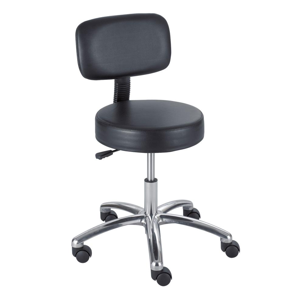 Safco 3430BL Pneumatic Lab Stool With Back - Vinyl Black Seat - Steel Black Frame - 5-star Base - 23" Width x 23" Depth x 35.5" Height. Picture 1