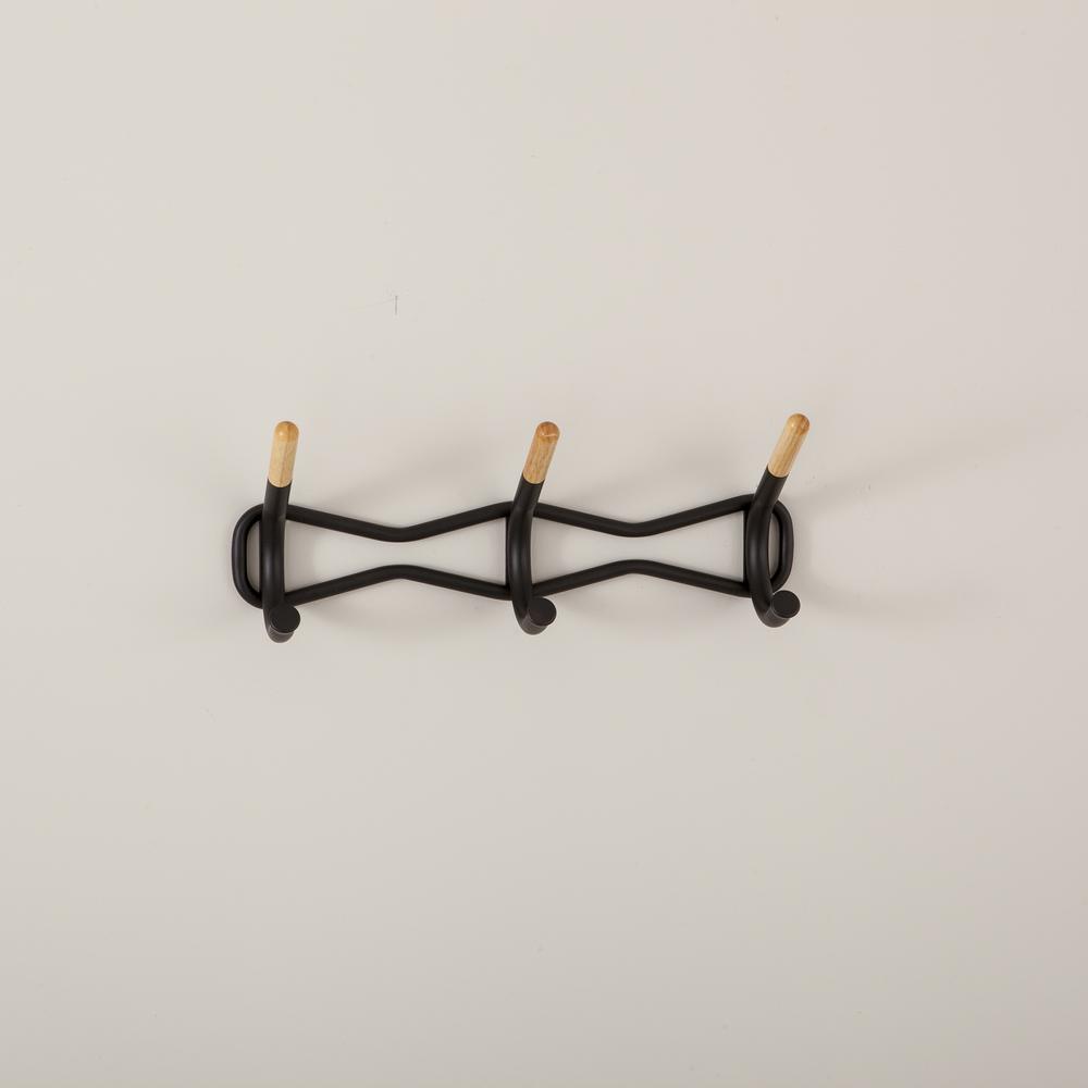 Family Coat Wall Rack, 3 Hook, Black. Picture 1