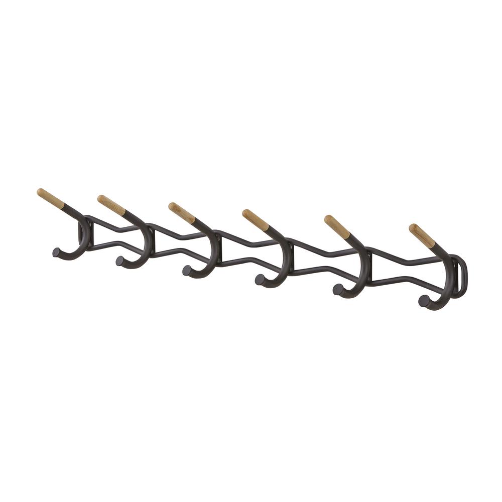 Family Coat Wall Rack, 6 Hook, Black. Picture 3