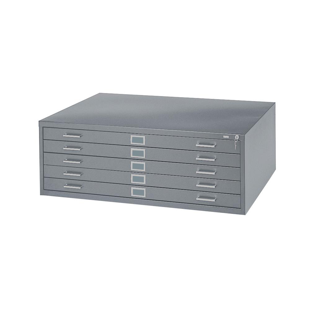 5 Drawers Steel Flat File & Base - 40.5" x 29.5" x 16.5" - 5 x Drawer(s) for File - Stackable - Gray - Powder Coated - Steel - Recycled. Picture 2