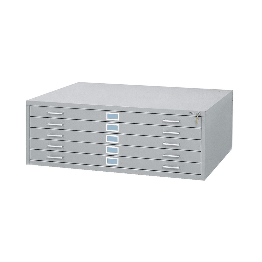 Five-Drawer Steel Flat File, 46½”w x 35½”d x 16½”h, Gray. Picture 2