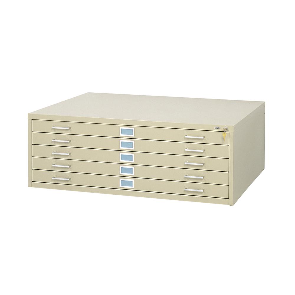 Safco 5-Drawer Steel Flat File - 46.5" x 35.5" x 16.5" - 5 x Drawer(s) for File - Stackable - Tropic Sand - Powder Coated - Steel - Recycled. Picture 1